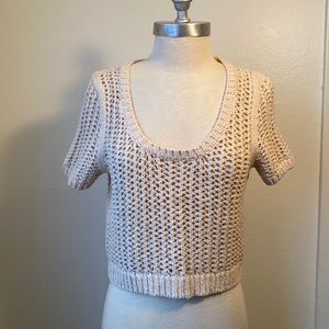 Free People Creme Crochet Short Sleeve Top S/P